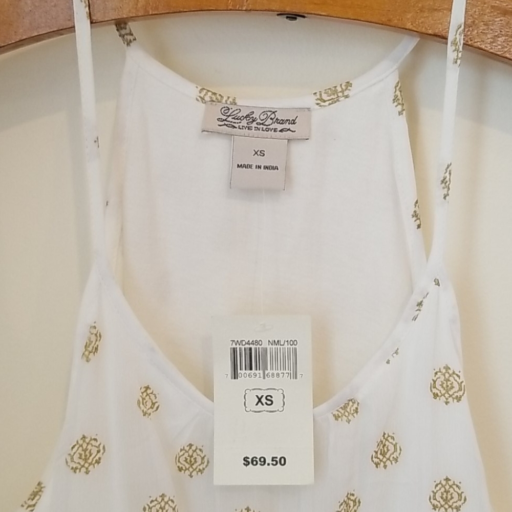 NWT Lucky Brand Boho Ivory Gold Medallion Dress